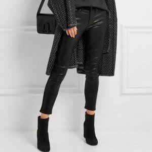 Rag & Bone Hyde Lamb Leather Combo Skinny Jeans Coal 26 Black